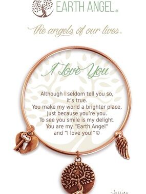 Earth Angel ancient cooper tone Charm Bangle with Tree, Wing & Heart Charms